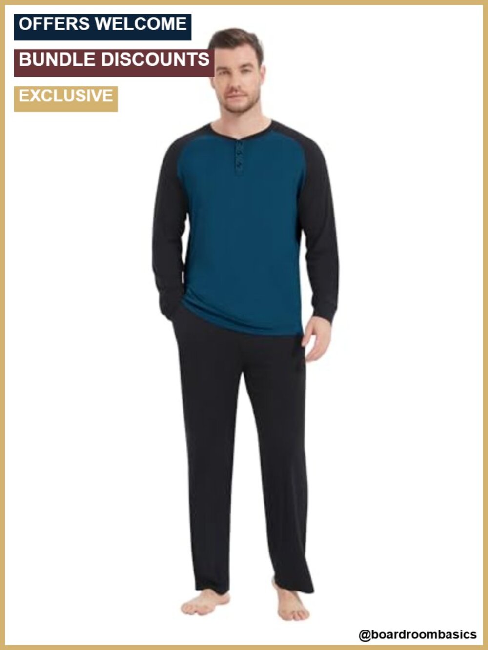 Mens Pajama Set Viscose Made from Bamboo Henley Lounge Sleep Set